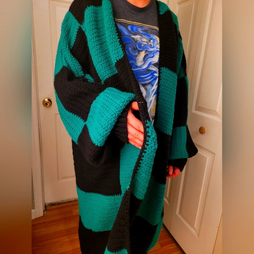 Demon Slayer Crochet Kimono (model is 5'7, 180 pounds)
